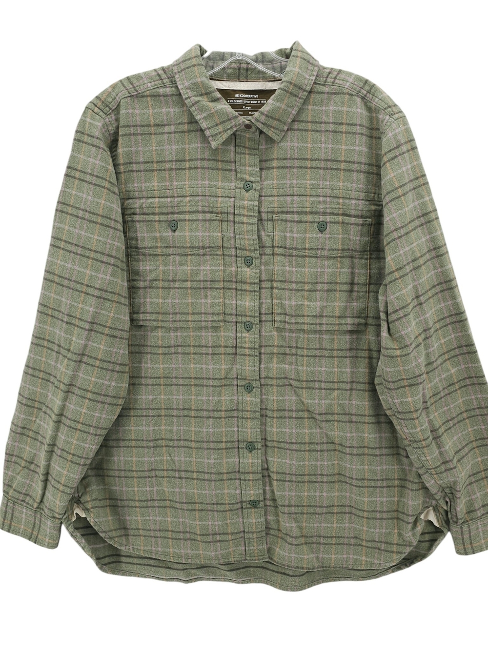 REI Women's Wallace Lake Flannel Shirt Green Plaid Cotton Size XL